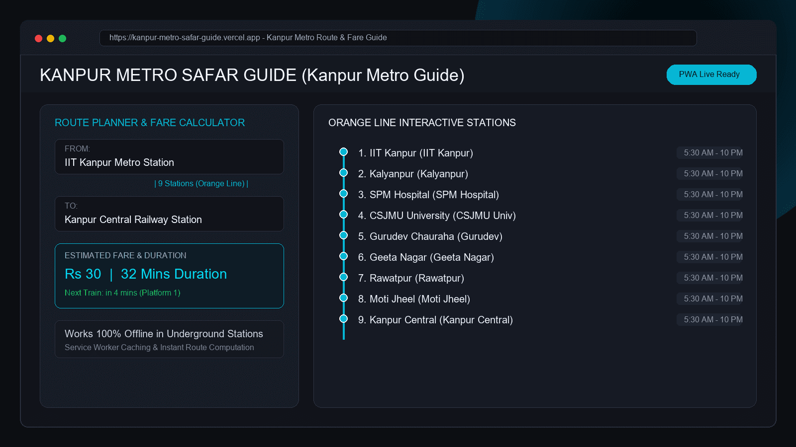 Kanpur Metro Safar Guide interface showcase